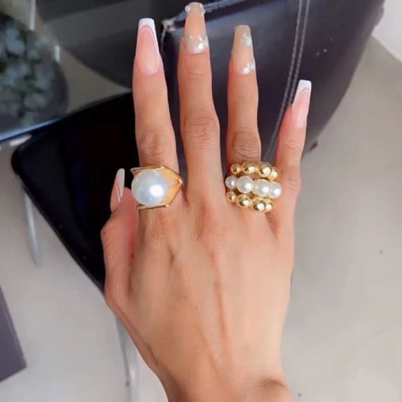 Baroque Pearl Gold Beads Pearl Rings - Picture 4 of 15